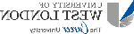 西伦敦大学的标志——左边是灰色和深蓝色的“U”形插图. “西伦敦大学，职业大学”的大写字母在右边用灰色表示